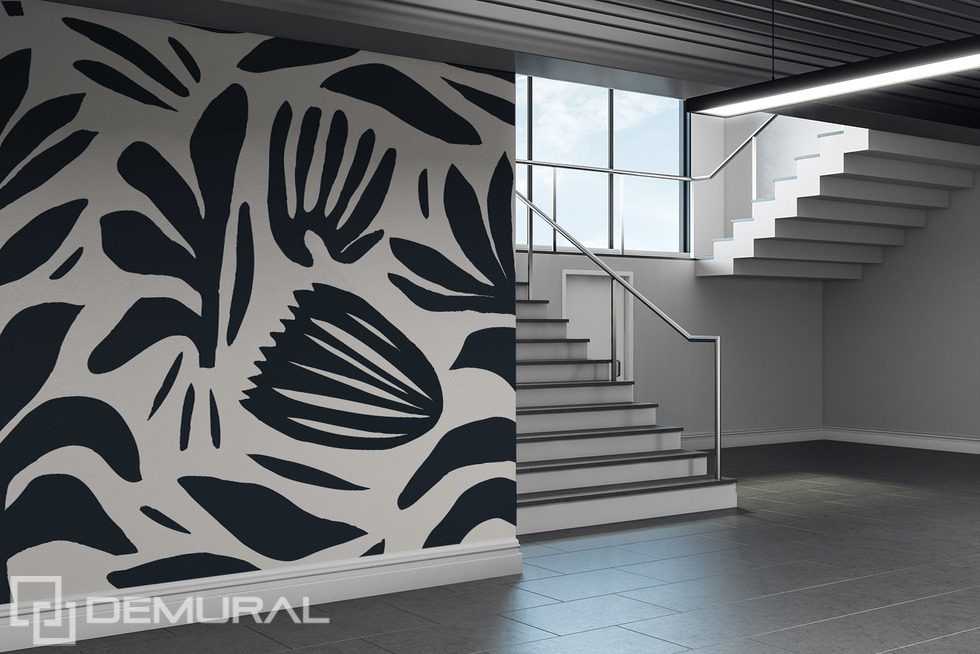 Kontrasztos növényi minta fekete-fehérben Fotótapéta Virágok Fotótapéta Demural