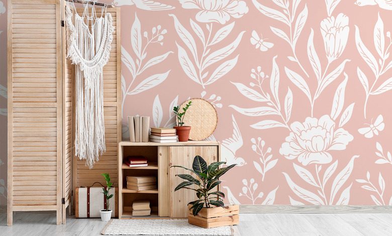 puderrozsaszin viragok finom boho stilusban fototapeta a nappali fototapeta demural