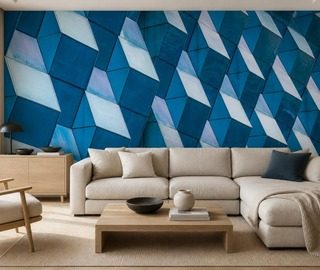 kontrasztos geometria terbeli panelek intenziv kek arnyalataiban fototapeta epiteszet fototapeta demural