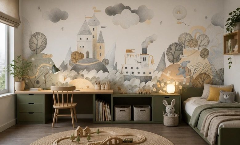 lagy ritmus es mesebeli panorama a falon fototapeta a gyermek szobajahoz fototapeta demural