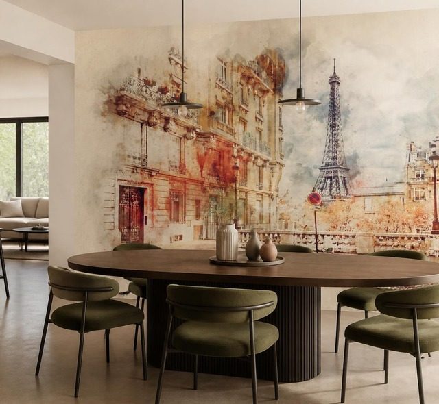 az eiffel torony es egy parizsi utca akvarell tonusban fototapeta eiffel torony fototapeta demural