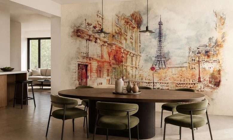 az eiffel torony es egy parizsi utca akvarell tonusban fototapeta eiffel torony fototapeta demural